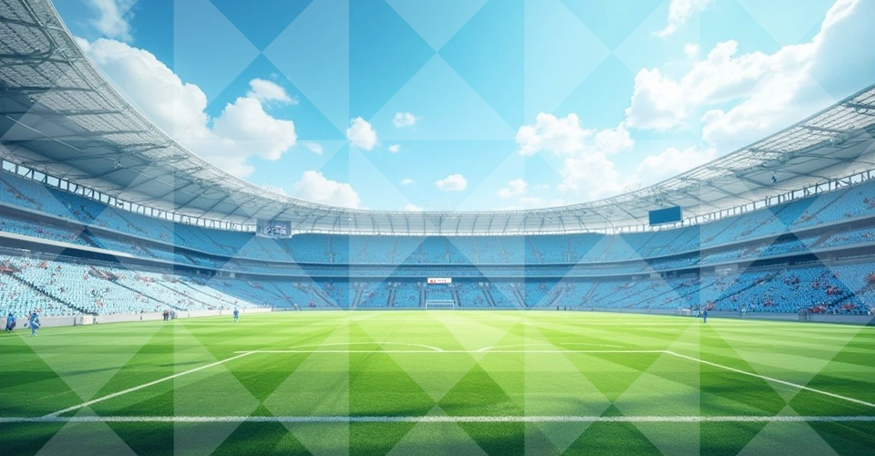 맑은 하늘 아래 펼쳐진 대형 축구 경기장
